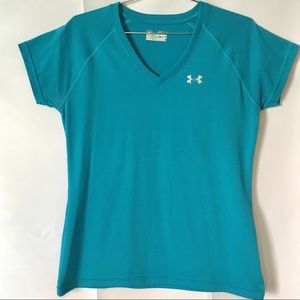 Blue UA semi-fitted heatgear V-neck t-shirt